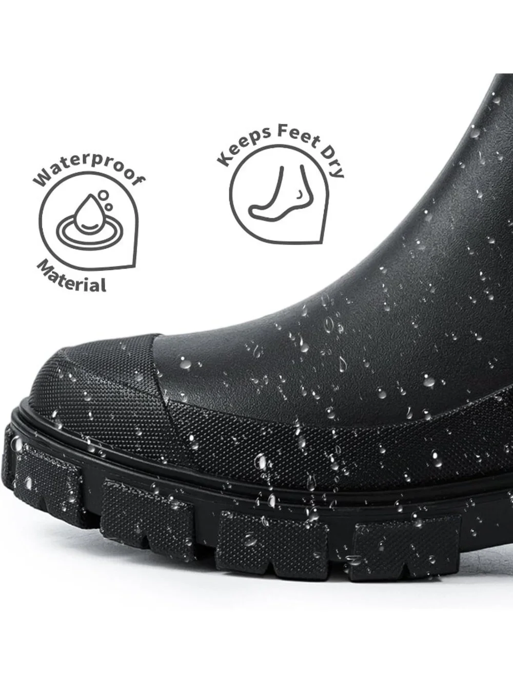 Women's Black Waterproof Slip-Resistant Rubber Short Ankle Chelsea rain Boots